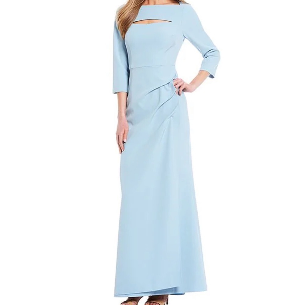 Adrianna Papell Keyhole Neck 3/4 Sleeve Stretch Twill Pin Tuck Go…